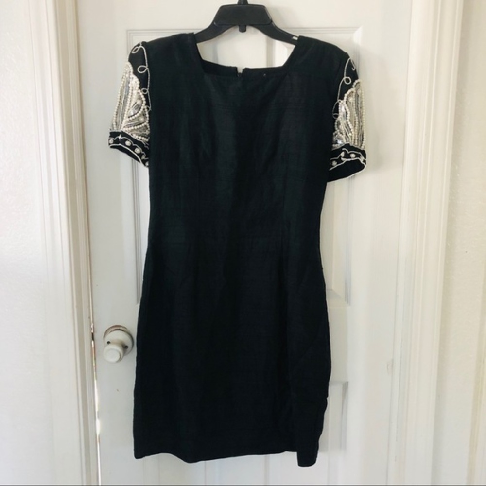Vintage Grace Originals Black 100% Pure Silk Pear Sequins Beaded Dress Size 12